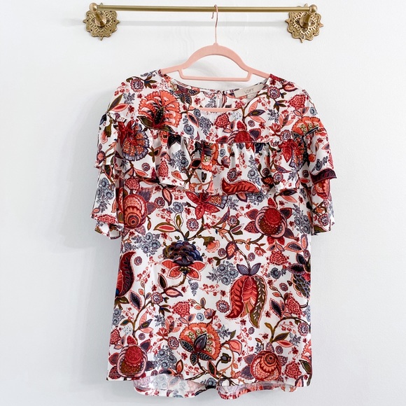 LOFT Tops - Loft Paisley Floral Ruffle Flutter Blouse